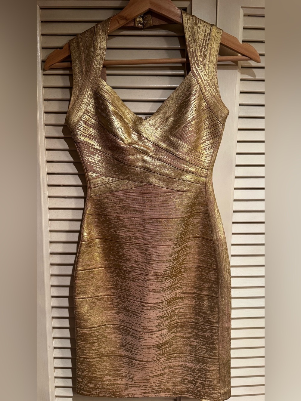 Herve Leger Metallic Gold Bandage Mini Dress XS